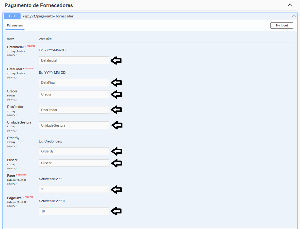 Pagamento fornecedor swagger